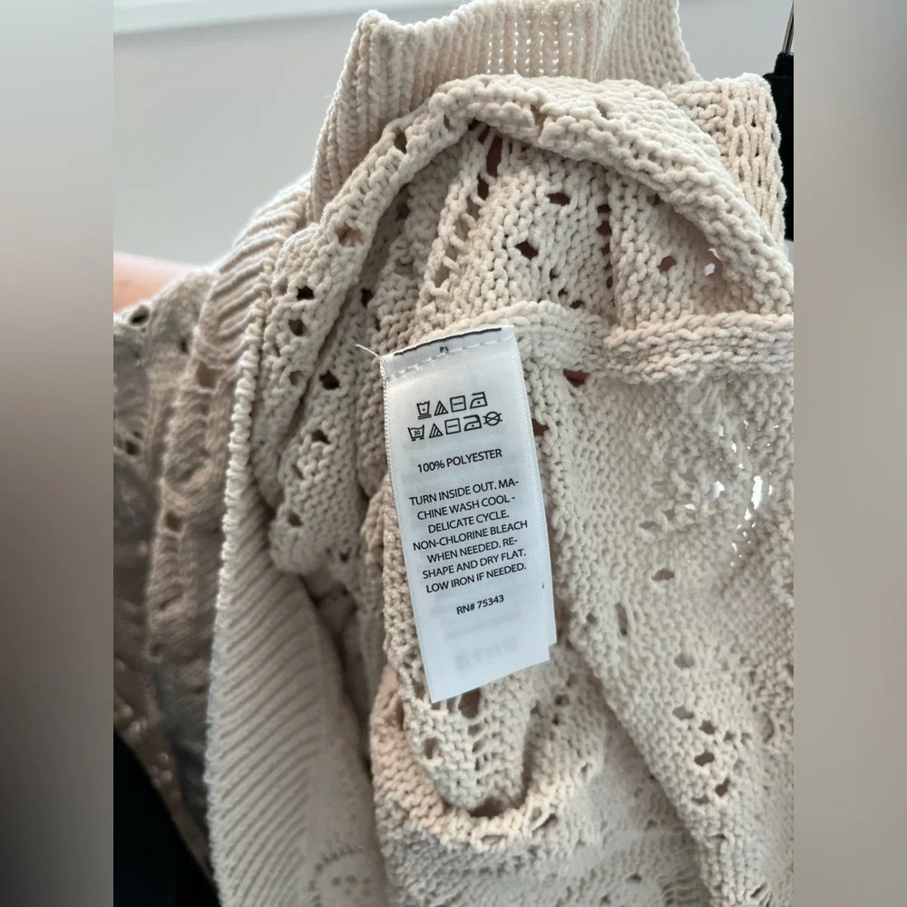 New no tag Artelier Nicole Miller Ivory beige Crochet Hooded Knit Sweater  1x - Picture 4 of 13